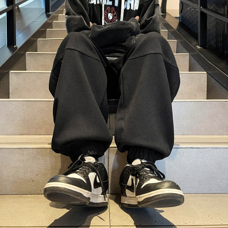 204-K252-P55秋冬季华夫格束脚卫裤男宽松休闲男士加肥加大码运动,男装休闲裤,星座204