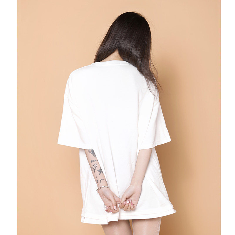 204-T62-P30中性蓝墙美式毛巾刺绣短袖T恤女生ins圆领假两件半袖,女装T恤,星座204