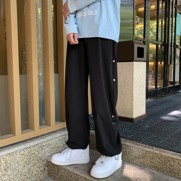 204-K42-P45港风 字母 纽扣工装裤宽松潮男潮直筒运动休闲裤ins图片