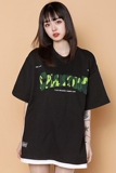 204-T62-P30中性蓝墙美式毛巾刺绣短袖T恤女生ins圆领假两件半袖，女装T恤，星座204