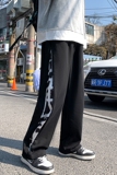 204-K23-P45拼接拉链直筒长裤复古宽松情侣休闲抽绳运动裤，男装休闲裤，星座204