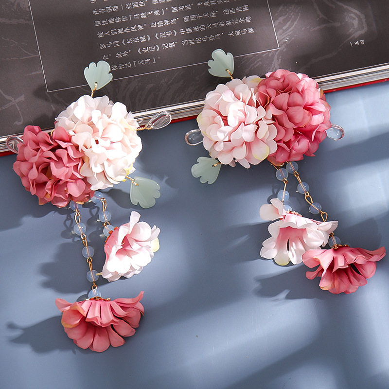 儿童古风绢花对夹汉服女童发夹可爱女童宝宝古代配饰发饰古装饰品