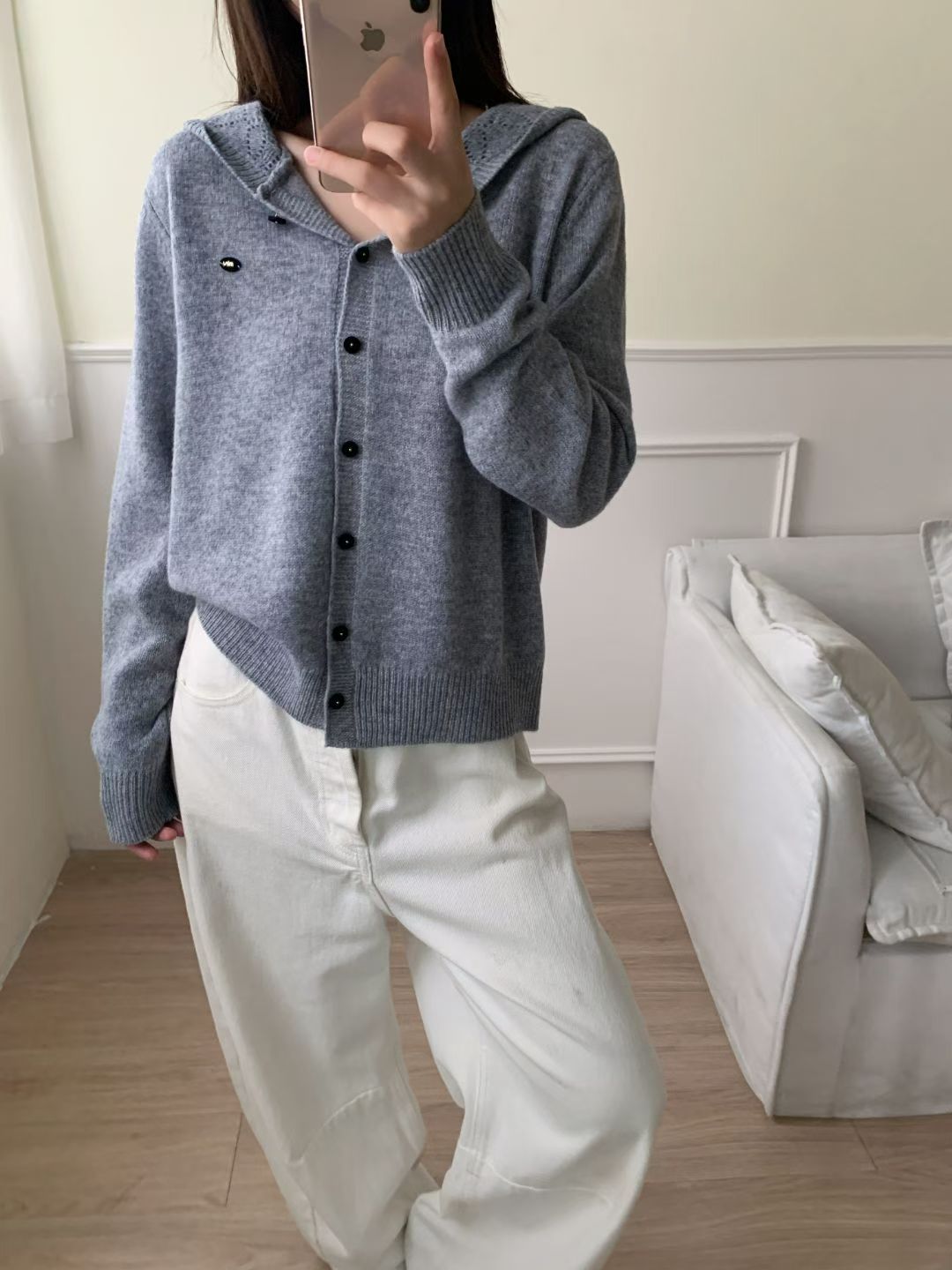 100绵羊毛【连帽衫】女装针织连帽开衫