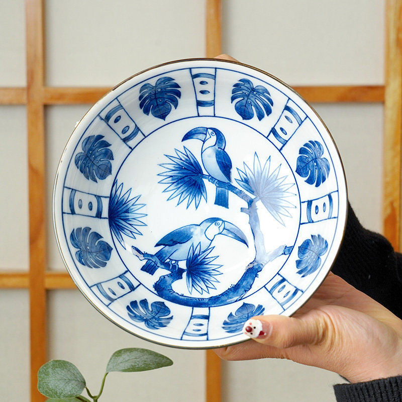 日本进口复古釉下彩碗盘古染蓝绘·好时光系列饭碗餐具套装日式