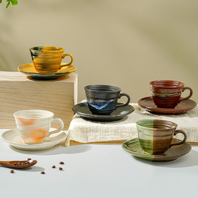 日本进口侘寂咖啡杯子套装濑户烧日式高档精致复古下午茶茶杯餐具