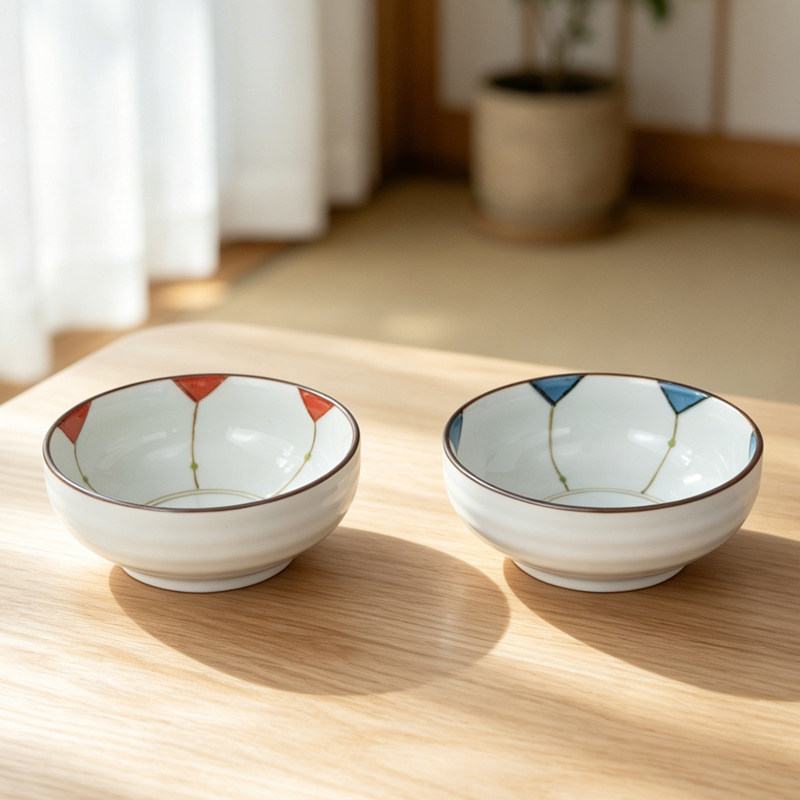 美浓烧日本进口陶瓷餐具家用几何图案餐具微波炉适用日式风格碗