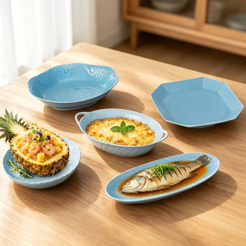 美浓烧日本进口时尚简约立体青瓷碗盘日式家用餐具圆盘方盘