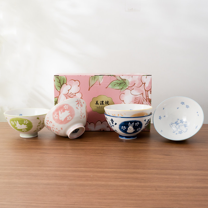 美浓烧日本进口陶瓷餐具套装家用樱花图案碗礼盒装精致餐碗