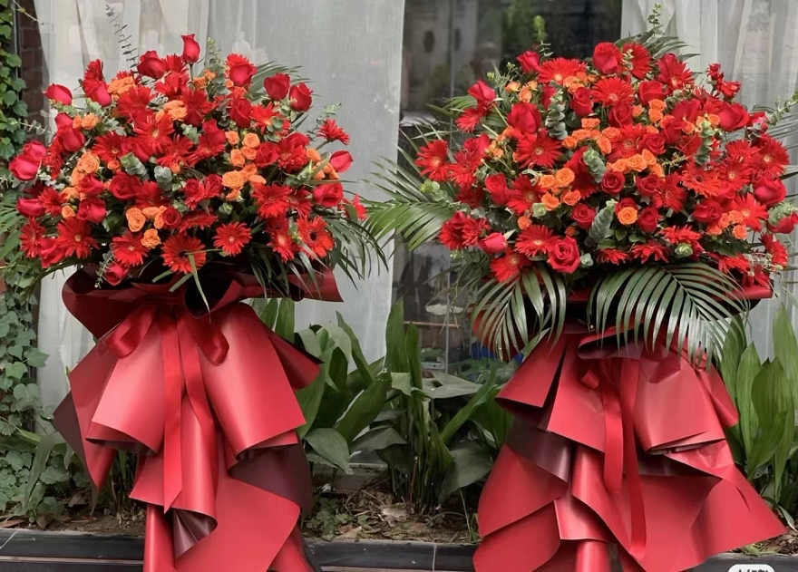 福州花店同城送花红玫瑰橙芭比开业花篮乔迁庆典花篮一对