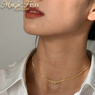 magic 百搭气质简约小众高级感钛钢打结圆蛇链项链女 fish时尚