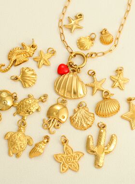 夏季沙滩风贝壳海星钛钢锁骨链海螺吊坠项链女钛钢饰品