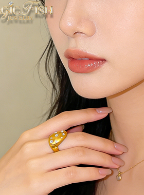 轻奢微镶钻18K镀金水滴开口戒指