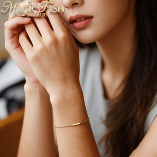 magic fish简约钛钢古巴手链女优雅小众设计高级感情侣手链古巴链