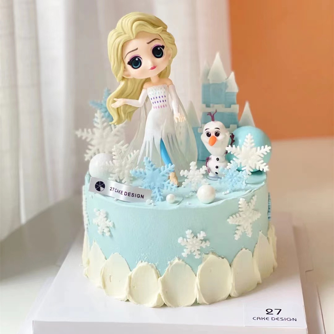 网红冰雪公主四代艾莎女王城堡雪花烘焙插件女孩生日蛋糕装饰摆件