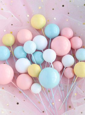 蛋糕装饰ins可爱蓝粉白色黄色泡沫球仿巧克力圆球生日插件5支装