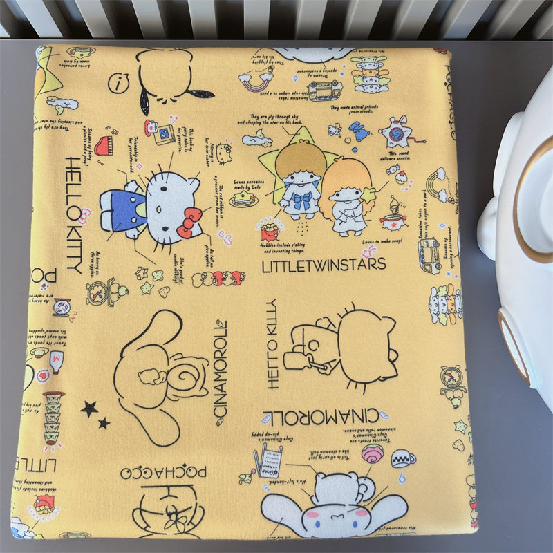 毛圈布料黄色可爱卡通印花图案春秋舒适透气针织面料DIY卫衣面料