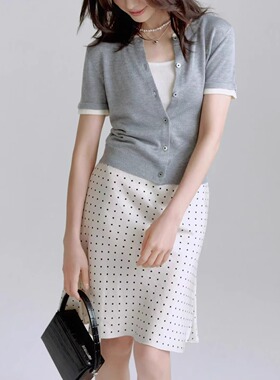 董洁同款2024春夏新款波点缎面花边小鱼尾公主裙小圆点半身裙现货