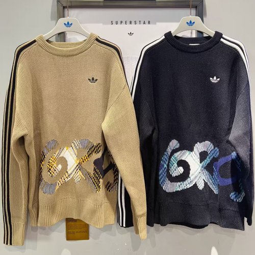 Adidas三叶草男女字母印花圆领保暖套头衫运动毛衣KC0110 KC0111