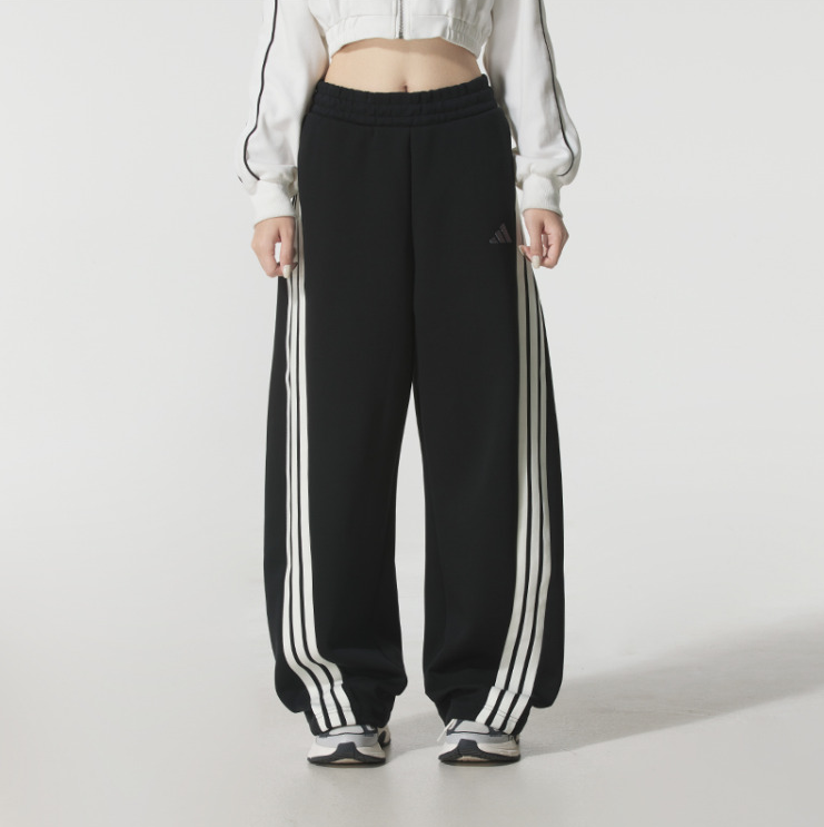 正品ADIDAS阿迪达斯女子运动休闲宽松阔腿裤针织直筒裤KB8998