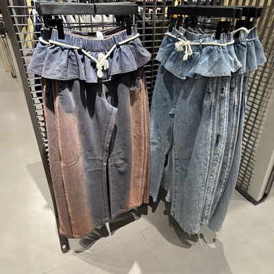 正品ADIDAS阿迪达斯女子花边休闲裤运动牛仔长裤KS0624 KT3051