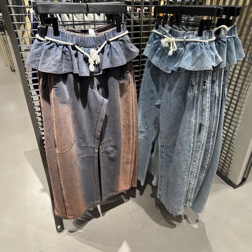 正品ADIDAS阿迪达斯女子花边休闲裤运动牛仔长裤KS0624 KT3051