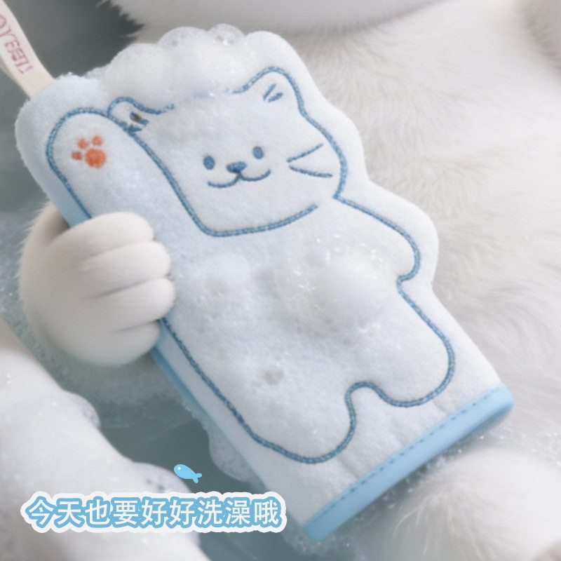 可爱猫咪搓澡巾双面搓背超下泥不疼强力背巾家用儿童洗澡手套