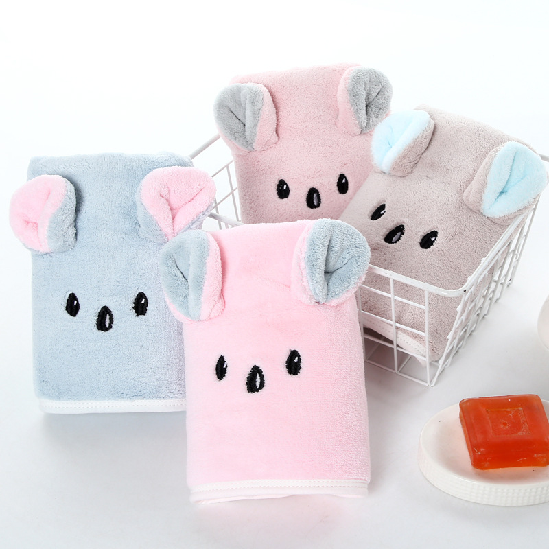 厂家儿童珊瑚绒毛巾面巾卡通考拉耳朵亲肤柔软吸水强懒人手帕