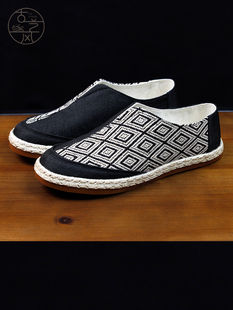 中国风亚麻渔夫鞋 男透气草编懒人鞋 夏季 老北京布鞋 男士 棉麻休闲鞋