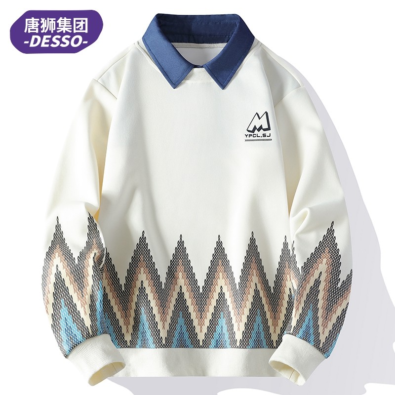 唐狮集团DESSO衬衫领卫衣男春季潮个性印花外套早春宽松休闲上衣