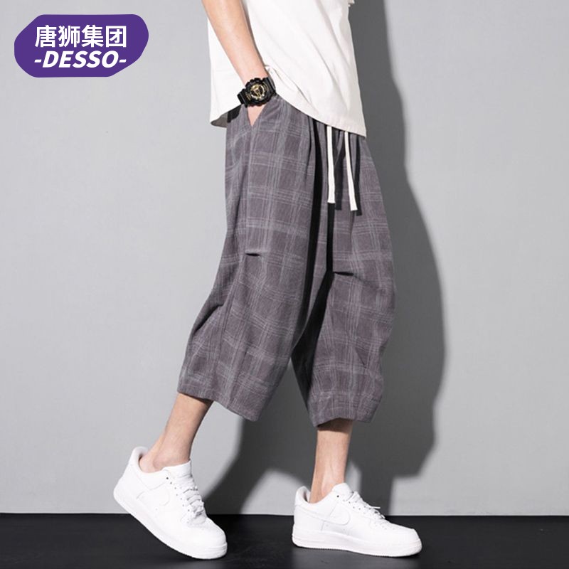 唐狮集团DESSO美式复古格子七分裤男潮牌夏季宽松休闲百搭中裤子