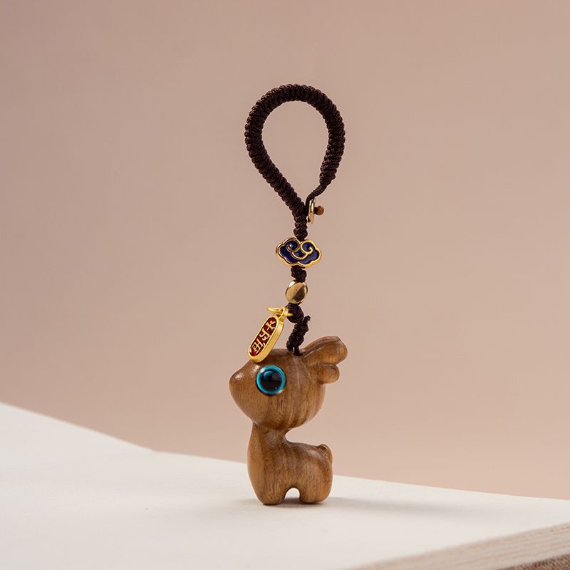 一路檀木钥匙扣挂件手机U盘吊坠