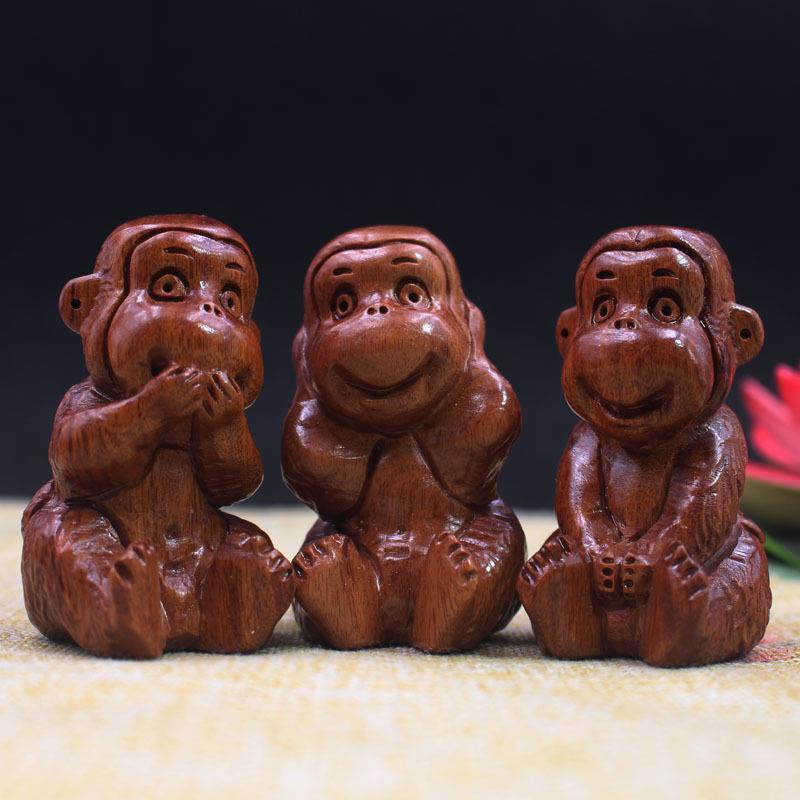 三不猴木雕手把件老挝黄花梨手把