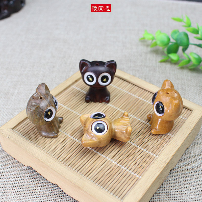 创意木猫咪吊坠挂件木雕工艺品DI