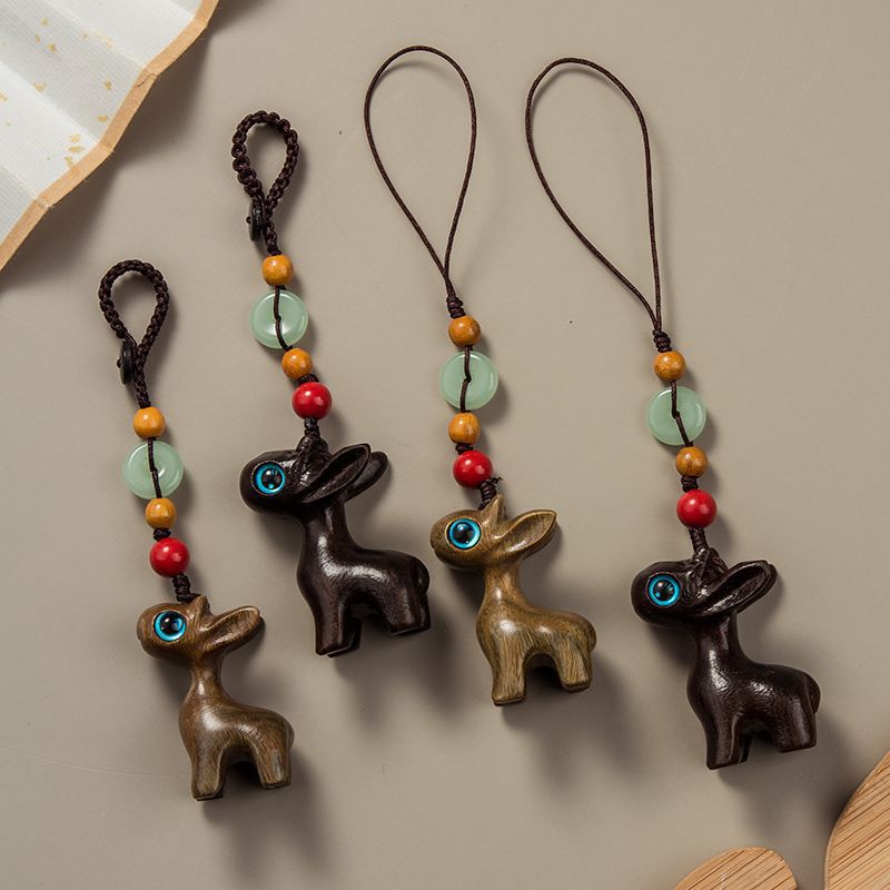 檀木小鹿钥匙扣挂件创意汽车钥匙