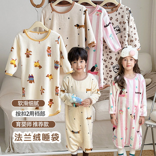 儿童秋冬装保暖法兰绒连体衣睡衣中小童2用裆睡袋睡裙加厚护肚