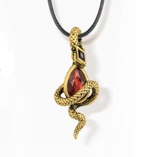 足金灵蛇吊坠生肖蛇九紫离火权杖蛇吊坠时尚配皮绳百搭复古红色