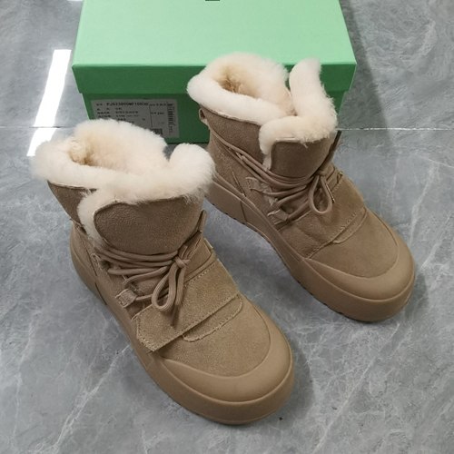 品牌正品断码百搭休闲圆头厚底牛皮女短靴23890卡其35.36.38.40