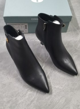品牌正品断码撤柜时尚百搭休闲尖头细跟牛皮女短靴3A868黑色34码