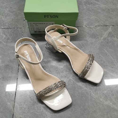 品牌正品断码撤柜时尚百搭休闲方头粗跟女凉鞋2C537米白色36码