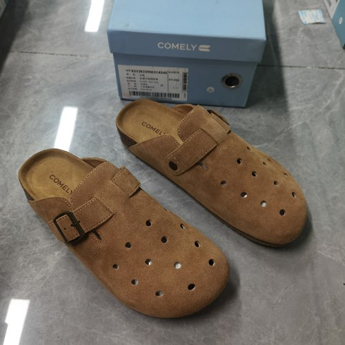 品牌正品时尚百搭休闲圆头平底勃肯鞋女包头拖鞋2K239驼色35-40码