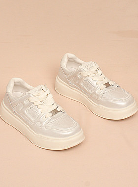 品牌正品真皮女鞋新款圆头系带厚底增高休闲运动鞋小白鞋女 25197