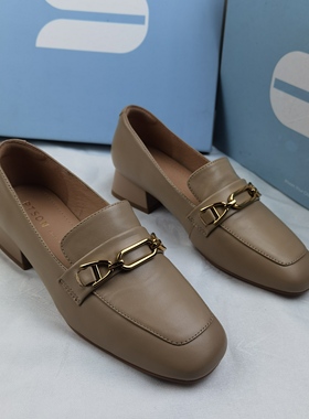 品牌正品商场同款新款女鞋休闲鞋乐福鞋女鞋粗跟23695杏色35/36码