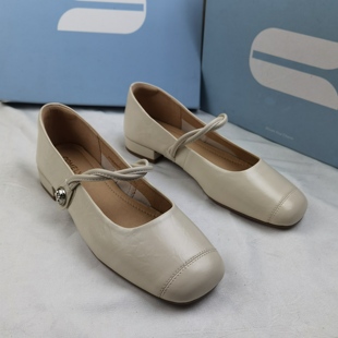 品牌正品商场同款新款女鞋休闲鞋玛丽珍鞋平底单鞋5A507米白色38