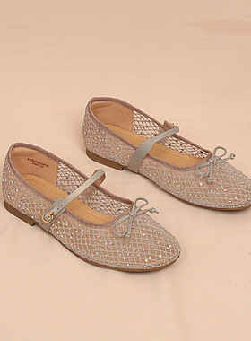 商场同款正品网面水钻软底单鞋女鞋新款圆头平底玛丽珍女鞋 5A065