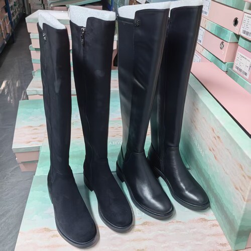 品牌正品断码撤柜时尚百搭圆头粗跟女长靴2F702黑色34-39码