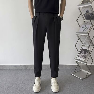 简约加绒休闲裤男士宽松弹力九分流行小脚萝卜裤弹力运动哈伦裤男