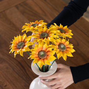 大朵陶瓷花向日葵仿真花太阳花摆件家居永生花花束教师节送礼瓷花