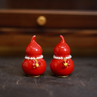 陶瓷迷你颜色釉红色葫芦招财小葫芦福禄玄关瓷故宫红喜庆茶桌摆件