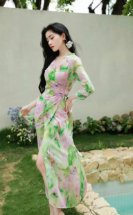价格咨询.欧洲站设计师原创女装走秀款高定制设计师真丝连衣裙603