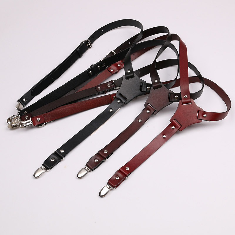 复古真皮背带夹男女款朋克铆钉帅气酷造型休闲百搭胖人背带四夹